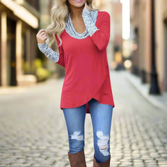 Striped Cowl Neck Long Sleeve Casual Sweater – Women’s Fall Fashion Top