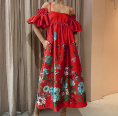 Floral Ruffle Off-Shoulder Maxi Dress – Summer Chic