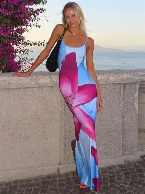 Floral Spaghetti Strap Maxi Dress β Slim Fit Summer Dress