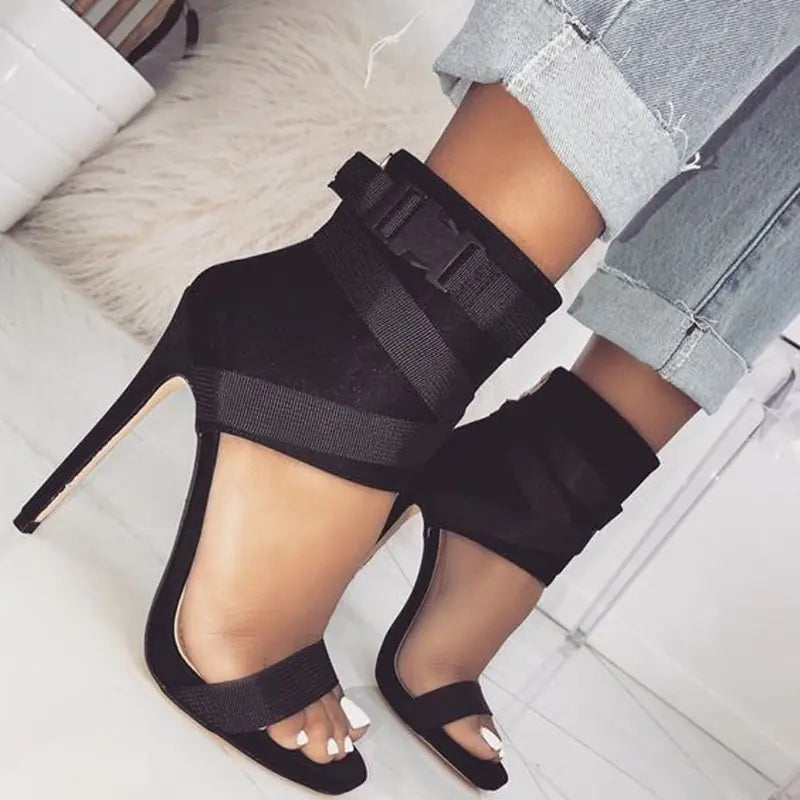 Sexy High Heeled Slingback Sandals with Cross Strap