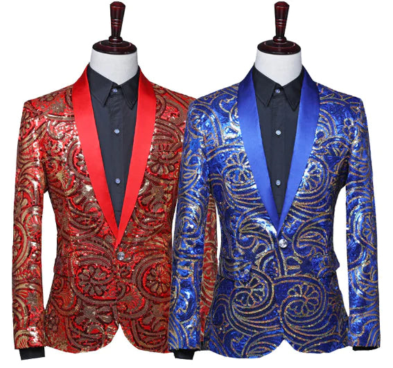 Sequin Blazer with Shawl Lapel for Nightclub Events