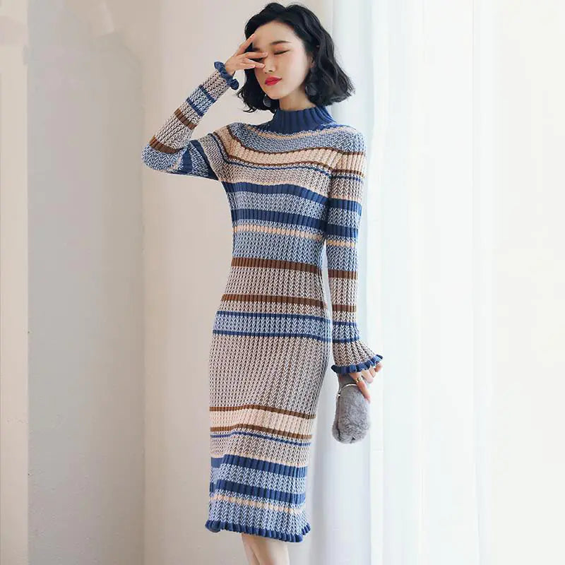 Knit Turtleneck Dress - Thick Sweater Dress