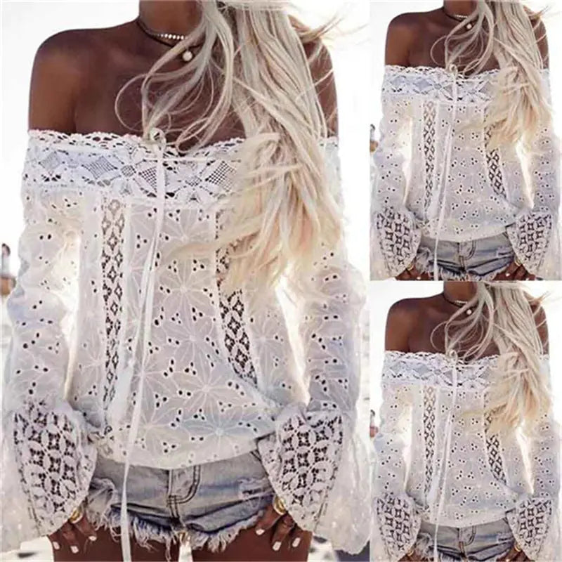 Summer Sexy White Lace Blouse