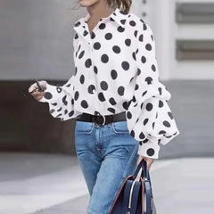 Polka Dot Lantern Sleeve Blouse
