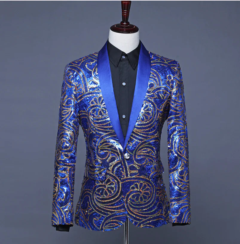 Sequin Blazer with Shawl Lapel for Nightclub Events