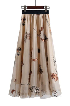 Embroidered Mesh Tulle Skirt – Vintage Floral A-Line Design