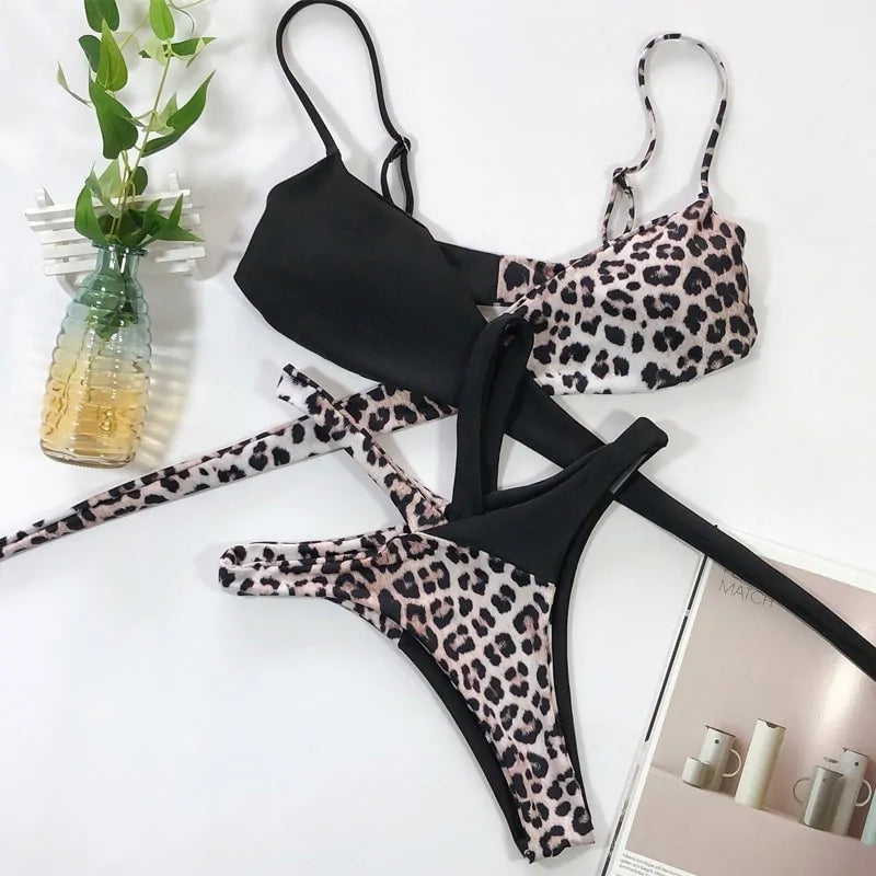 Leopard and Snake Print High Waist Bikini