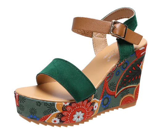 Embroidered Wedge Sandals - Summer