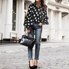 Polka Dot Lantern Sleeve Blouse