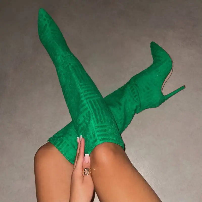 High Tube Heels Boots with Texture