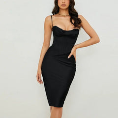 Satin Corset Bodycon Dress with Spaghetti Straps – Elegant Women’s Fashion