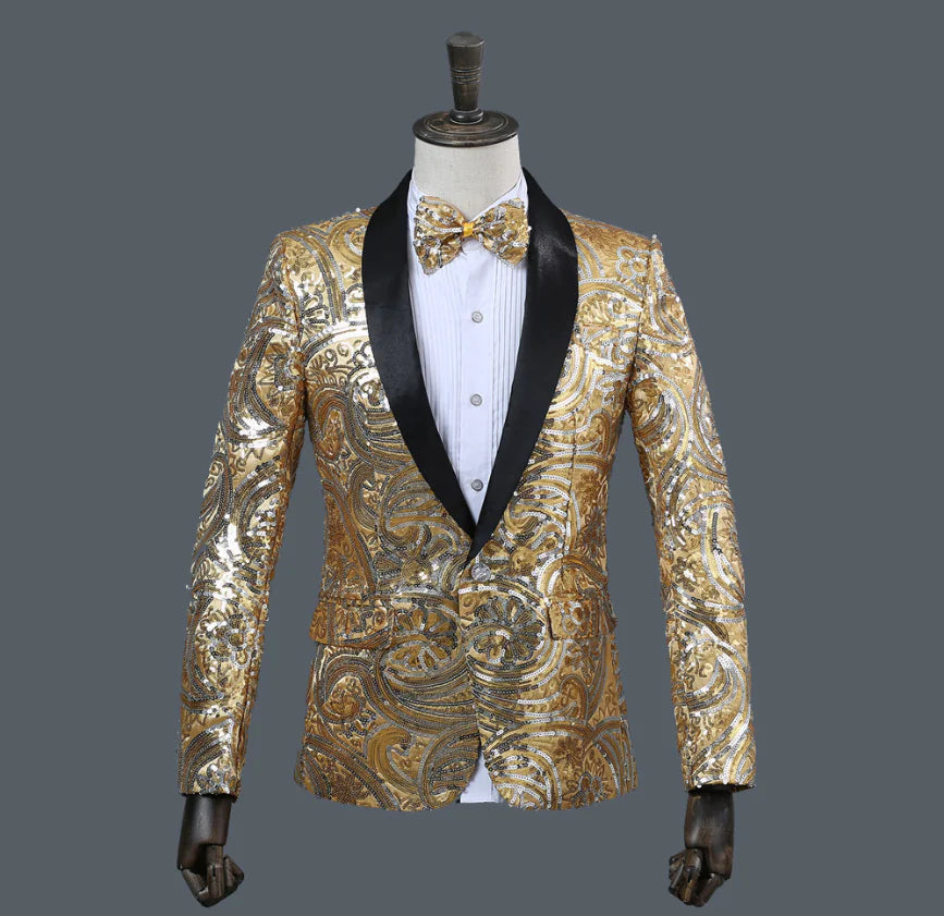 Sequin Blazer with Shawl Lapel for Nightclub Events