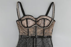 Luxe Black Corset Tulle Dress – Beaded Glamour with Sheer Detail