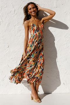 Colorful Midi Dress with Ruffle Hem – Summer Chic 🌞🌿
