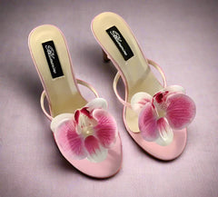 Women’s Floral Orchid High Heel Sandals – Slingback Open Toe Stilettos