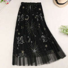 Celestial Embroidered Mesh Skirt