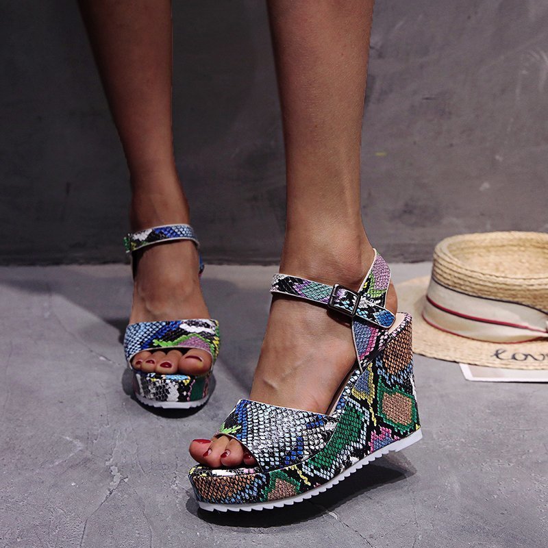 Chic Snake-Print Platform Sandals