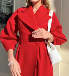 Women’s Vintage Long Coat – Lantern Sleeves & Large Lapel | Elegant Winter Overcoat