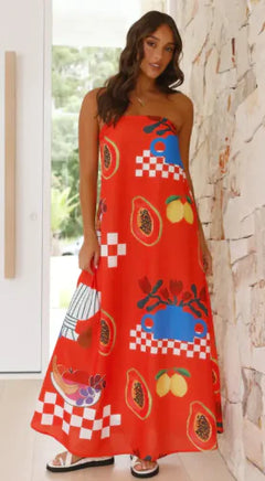 Boho Strapless Printed Maxi Dress – Summer Vibes