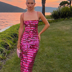 Shimmer & Stun – Spaghetti Strap Sequin Gown with Back Slit