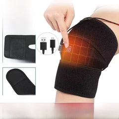 Heated knee brace with USB cable on a white background