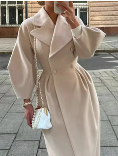 Women’s Vintage Long Coat – Lantern Sleeves & Large Lapel | Elegant Winter Overcoat