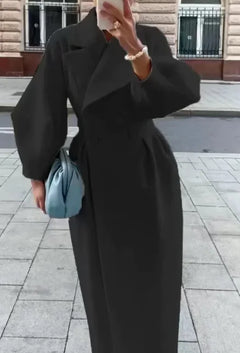 Women’s Vintage Long Coat – Lantern Sleeves & Large Lapel | Elegant Winter Overcoat