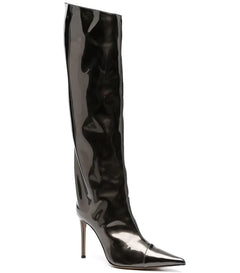 Holographic Patent-Leather Stiletto Knee Boots - Point-Toe Shine & Comfort