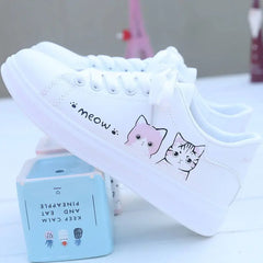 Cute Cat Cartoon Women's Breathable Lace-Up Sneakers
