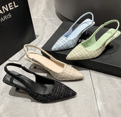 Elegant Tweed Slingback Kitten-Heel Pumps – Chic & Comfortable