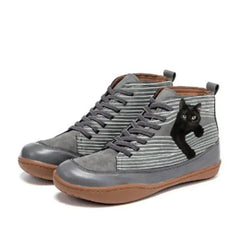 Large Flat-Bottom High-Top Printed Cat Boots