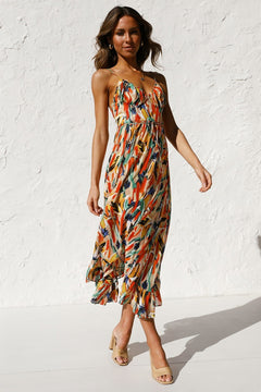 Colorful Midi Dress with Ruffle Hem – Summer Chic 🌞🌿