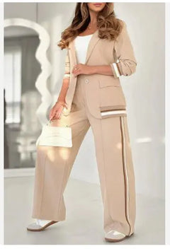 Women’s Two-Piece Wide-Leg Trousers & Blazer Set – Casual Chic Suit Style