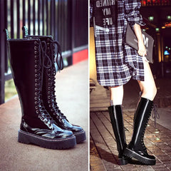 Women's Flat Martin Boots - Knee-High Style