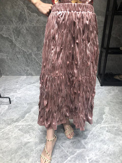 Gradient Button Pink Blazer & High-Waisted Skirt