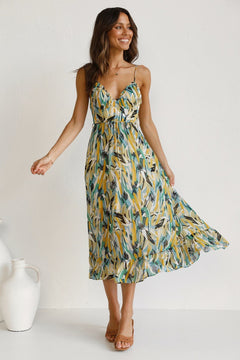Colorful Midi Dress with Ruffle Hem – Summer Chic 🌞🌿