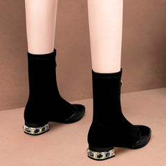Women's Pointed Toe Boots with Colored Heel
