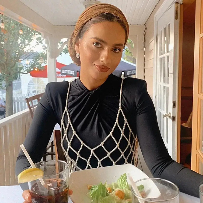 Daniella See-Through Pearl Top – Sheer Mesh Elegance