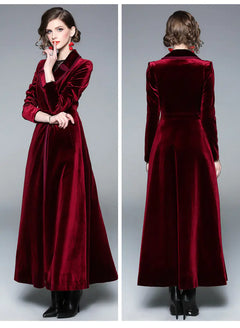 Elegant Long Velvet Trench Coat – Women’s Evening Winter Coat