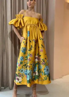 Floral Ruffle Off-Shoulder Maxi Dress – Summer Chic