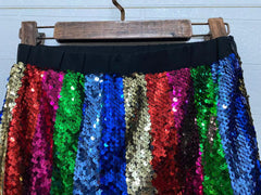 Color Block Sequin Skirt –  Knee-Length Party Skirt