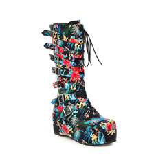 Fashionable Mid-Calf Wedge Boots with Buckle