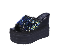 High-Heeled Rhinestone Slippers