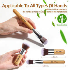 BS-MALL Makeup Brush Set 11Pcs Bamboo Synthetic Kabuki Brush Set Foundation Powder Blending Concealer Eye shadows Blush Cosmetics Brushes with Organizer Bag & Makeup Sponge Bamboocolor