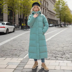 Long Puffer Coat for Women – Loose Fit Winter Jacket with Hood