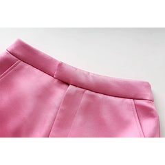Pink Satin 3-Piece Suit Set – Blazer, Mini Skirt & Triangle Top