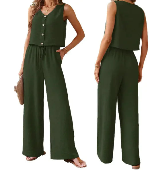 Sleeveless Vest Wide-Leg Suit