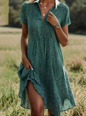 Victoria Polka Dot Midi Dress with V-Neck