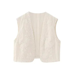 Embroidered Floral Vest with V-Neck