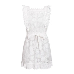 Lace Trim Embroidered White Dress